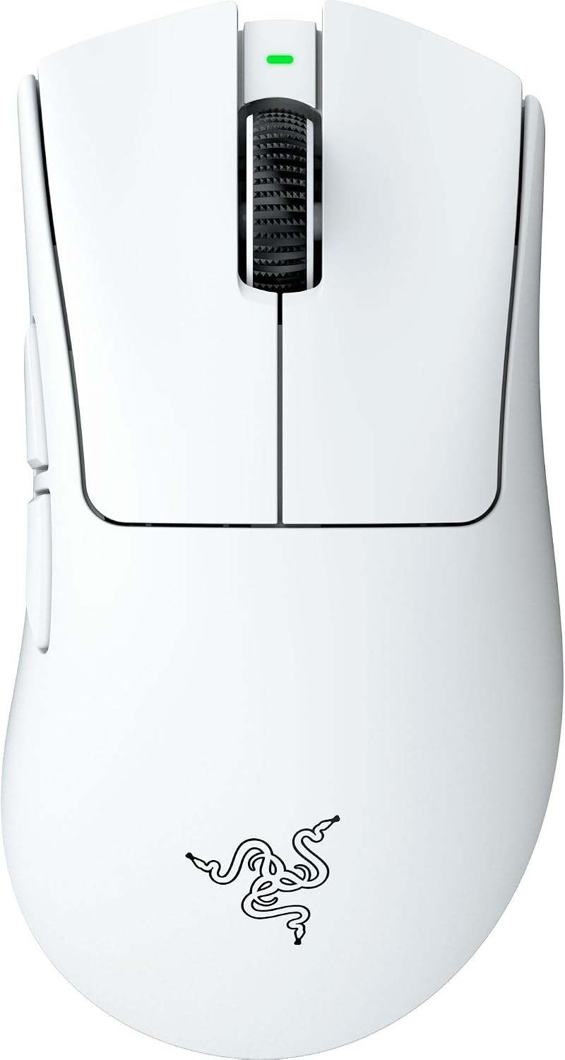 DeathAdder V4 Pro Wireless Gaming Mouse, 8Khz, 57g, White | HyperSpeed Wireless Gen-2, Optical Scroll Wheel, Optical Switches Gen-4, 45K Sensor Gen-2, Up to 150 Hr Battery, USB-C