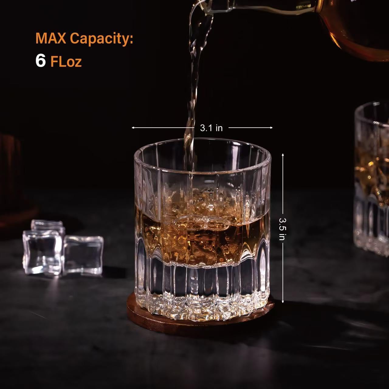 Heavy Crystal Whiskey Glasses Gift Set of 4, Thick Freezable Bourbon Glass 6oz Old Fashioned Whiskey Glasses for Scotch Cocktails Rum Cognac Vodka Liquor - Men Gift - Image 6