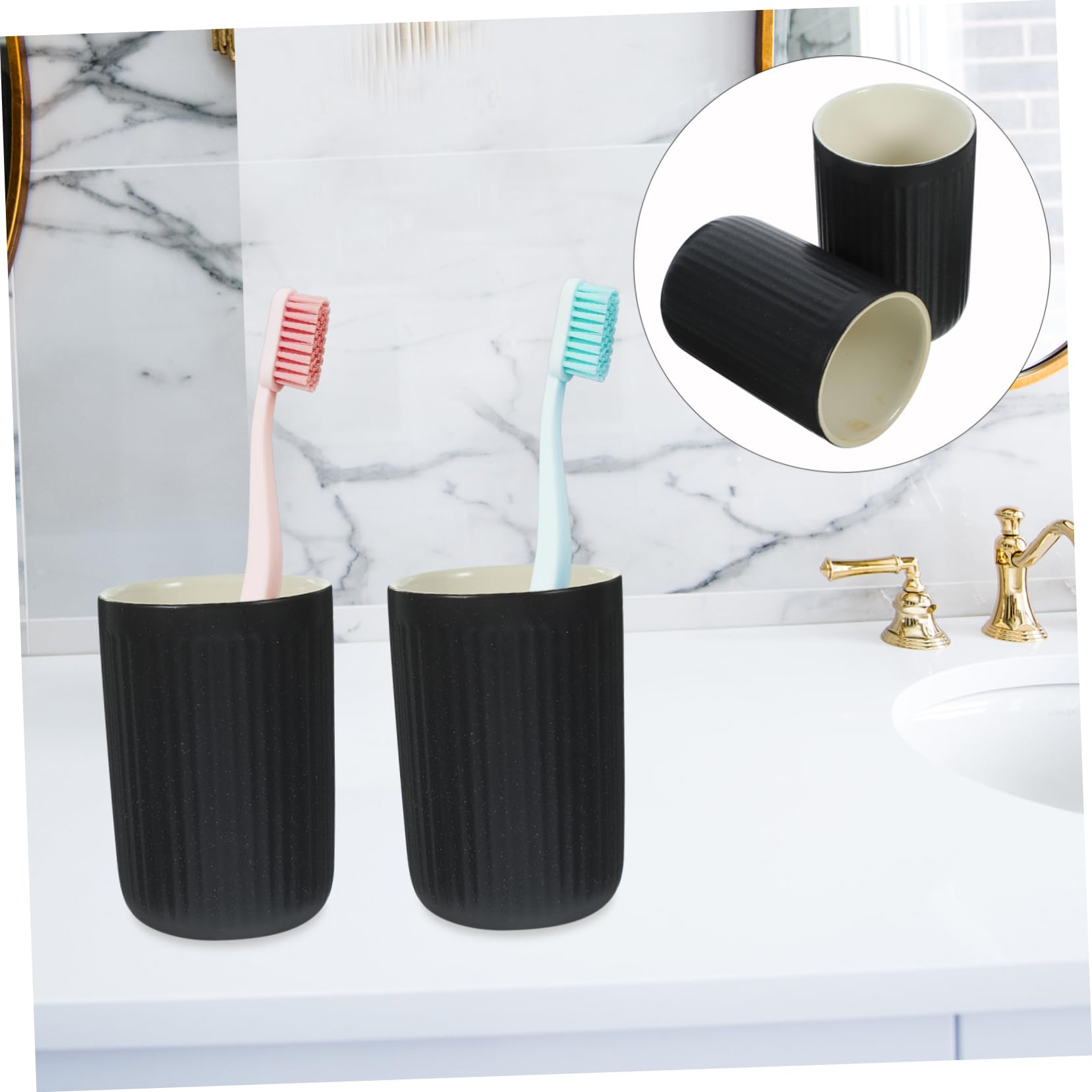Tazas De Baño Cerámicas 2 Unidades Estilo Retro para Cepillos De Dientes Enjuague Bucal Lavado