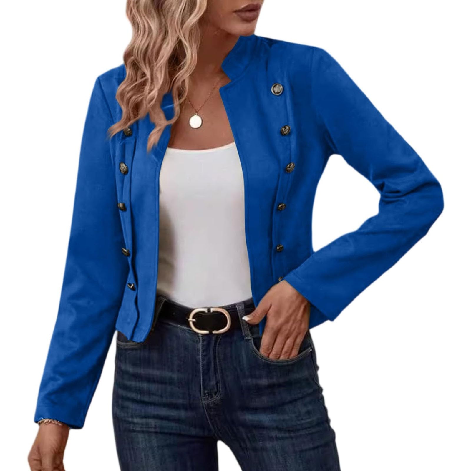 Faux Suede Jacket Women Double Breasted Cropped Blazer Jackets Business Casual Open Front Fall Coats Outerwear
