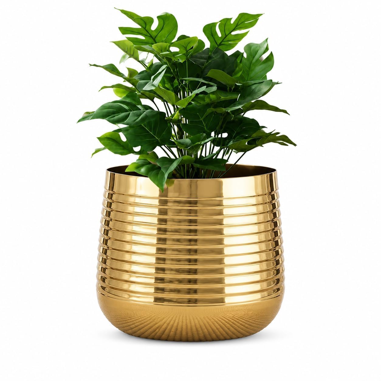 Gold Metal Planter Pot for Indoor Plants, Decorative Ribbed Flower Pot for Living Room, Balcony & Home Decor-image-14