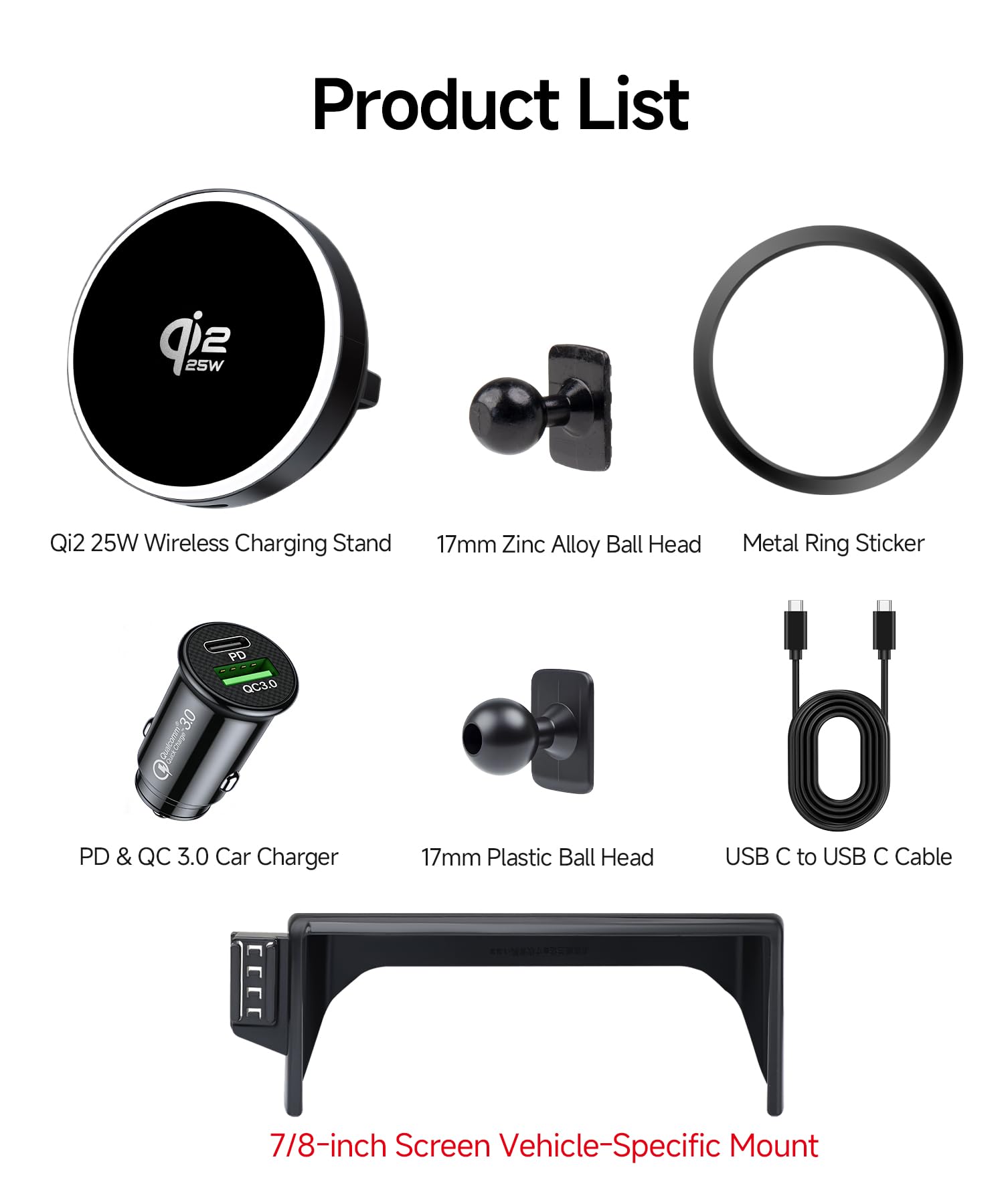 Qi2.2 Max 25W Fast Wireless Car Charger Phone Holder per Toyota RAV4/Hybrid 7/8 pollici 2019-2025, supporto magnetico per telefono compatibile con MagSafe