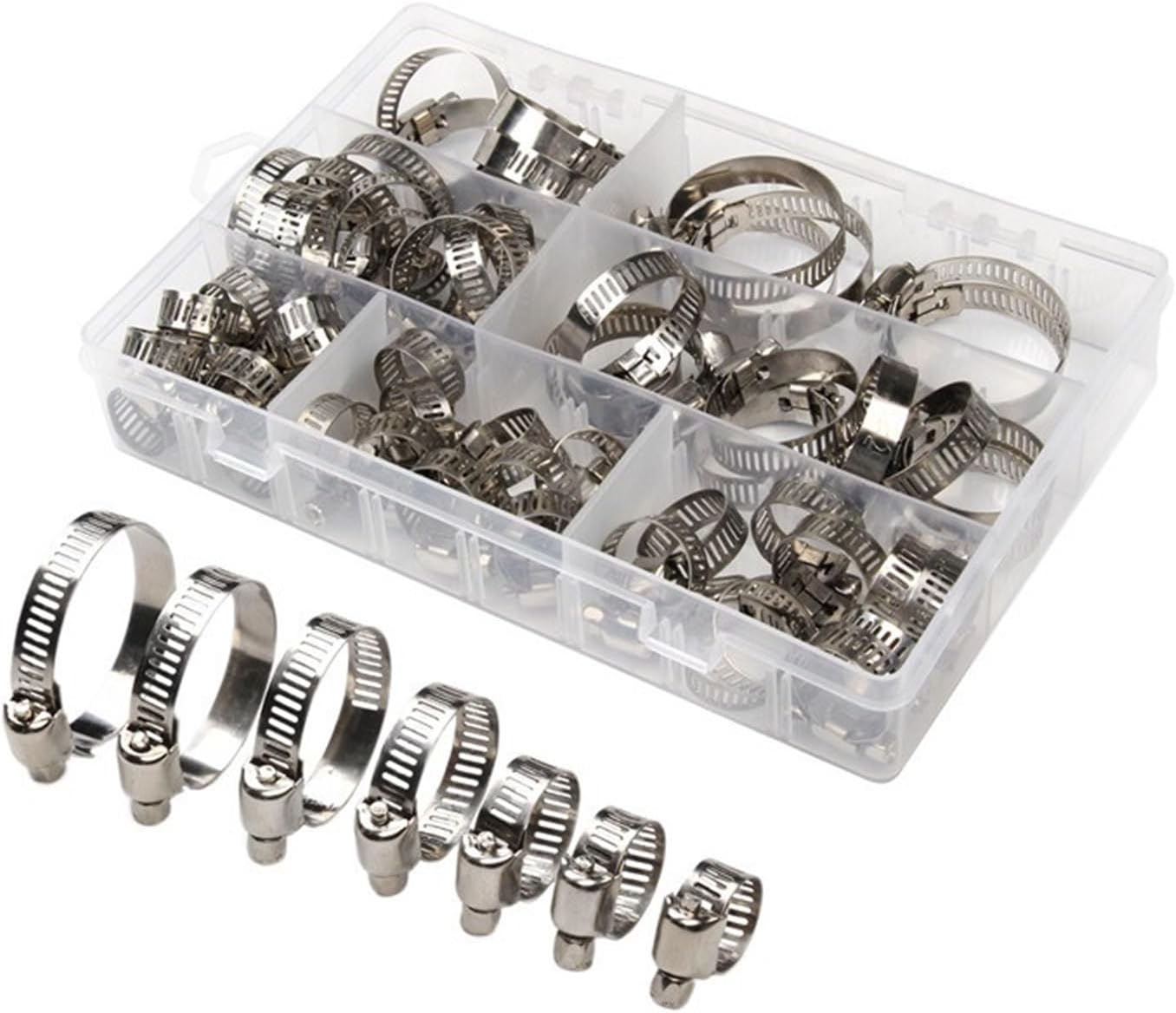 60PCS Mulit-Size Stainless Steel Hoop Clamp Hose Clamp 8mm-38mm Set Automotive Pipes Clip Fixed Tool Kit Pipe Clamps