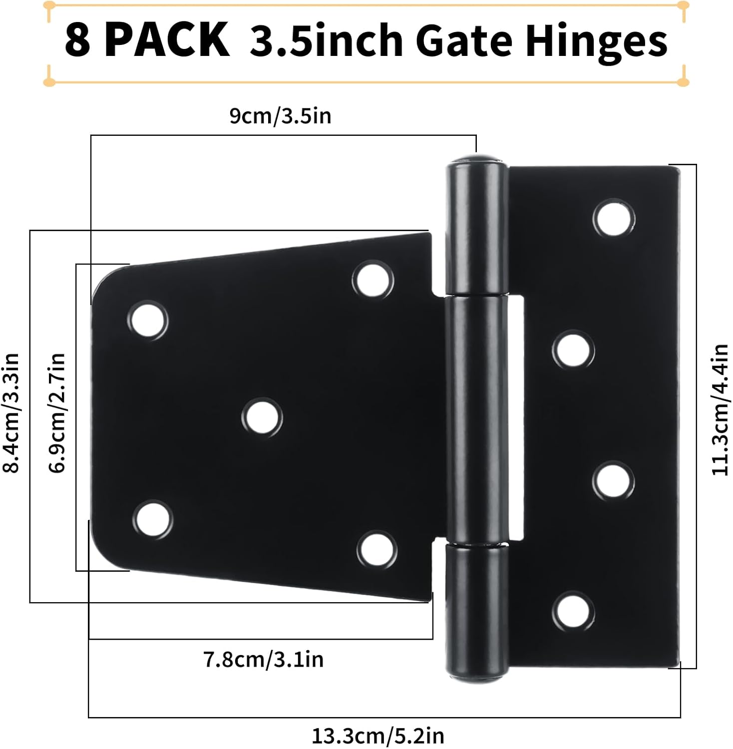8 Pack Heavy Duty Gate Hinges 3.5 inch Extra Thick Black Gate Hinges for Wooden Fences Shed Barn Gate Strap Hinge Garden Door Hinges Wrought Hardware Iron