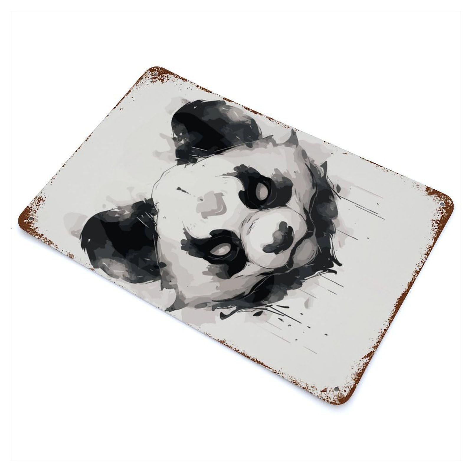 Ink Wash Panda Mask Art Rustic Tin Plaque 11.8"x7.9", Novelty Wall Decor for Garage, Pub Or Kitchen