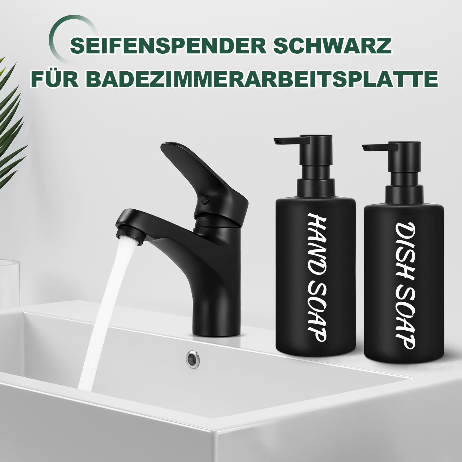 Set Da 2 Dispenser Per Sapone In Vetro Nero Opaco Da 350ml | Erogatori Per Cucina E Bagno Con Etichette | Design Moderno E Sostenibile - 2