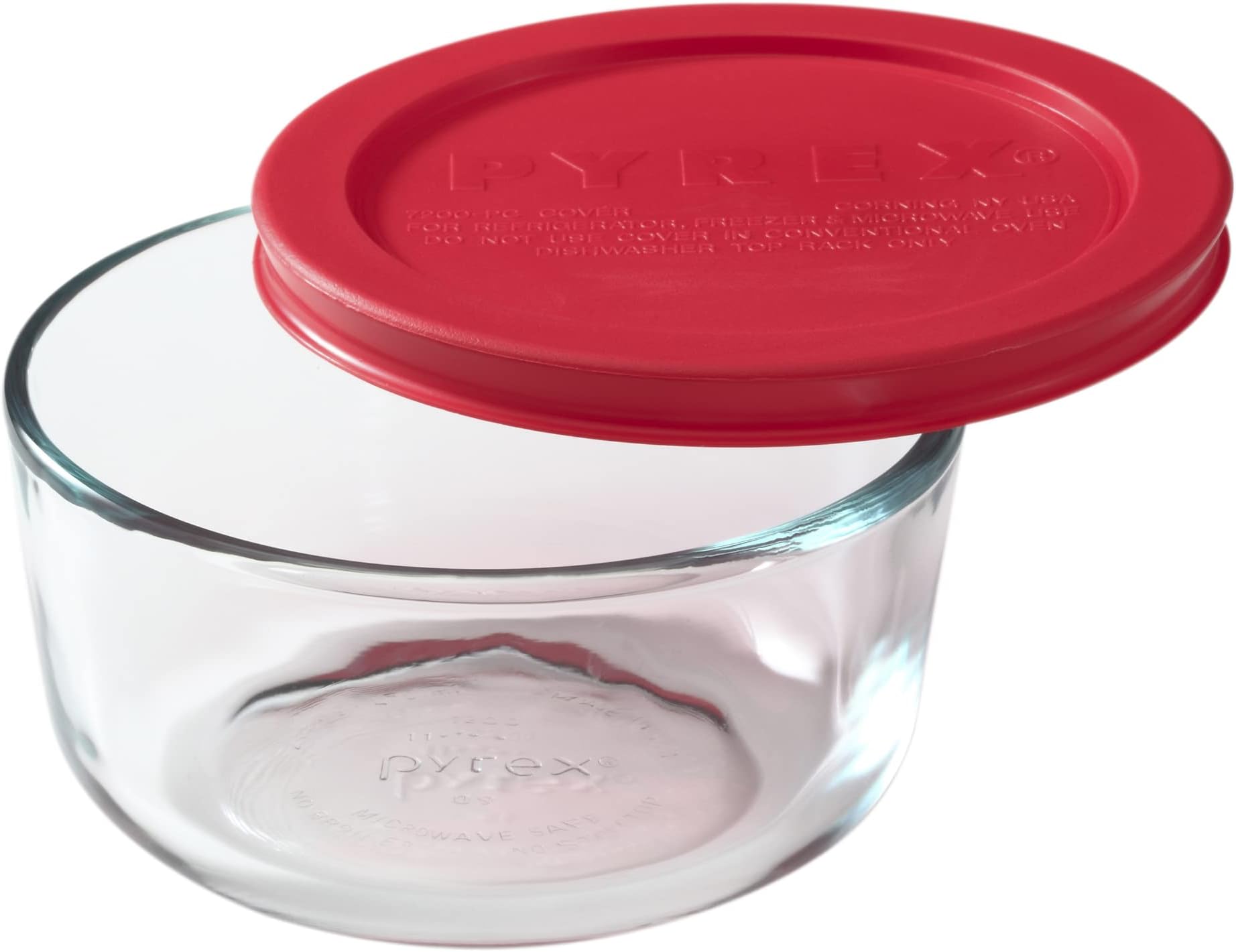 World Kitchen Pyrex 2-Cup Food Storage Round with Red Lid Clear