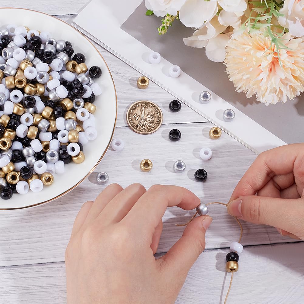 SOFPLATE 1 Box 800Pcs 4 Styles Black and White Pony Beads Bulk Neutral pony beads 9mm Gold Silver Cool Kandi Halloween Party Plastic Opaque Beads for Jewelry Making Beading Kits Bracelet Supplies - Image 3