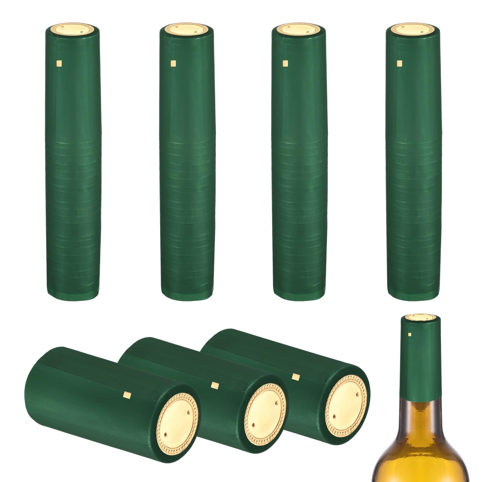 sourcing map 110Pcs PVC Heat Shrink Capsules, 30mm x 60mm Wine Bottle Capsules Shrink Wrap Sleeves Bottle Corks Caps with Tear Tab for Wine Making Cellars and Home Kitchen, Gold/Green