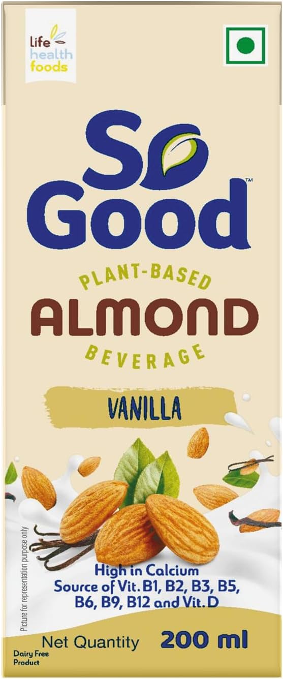 So Good Plant Based Almond Beverage Vanilla 200 ml | | Lactose Free | Gluten Free | No Preservatives | Zero Cholesterol | Dairy Free| Source of Calcium & Vitamins