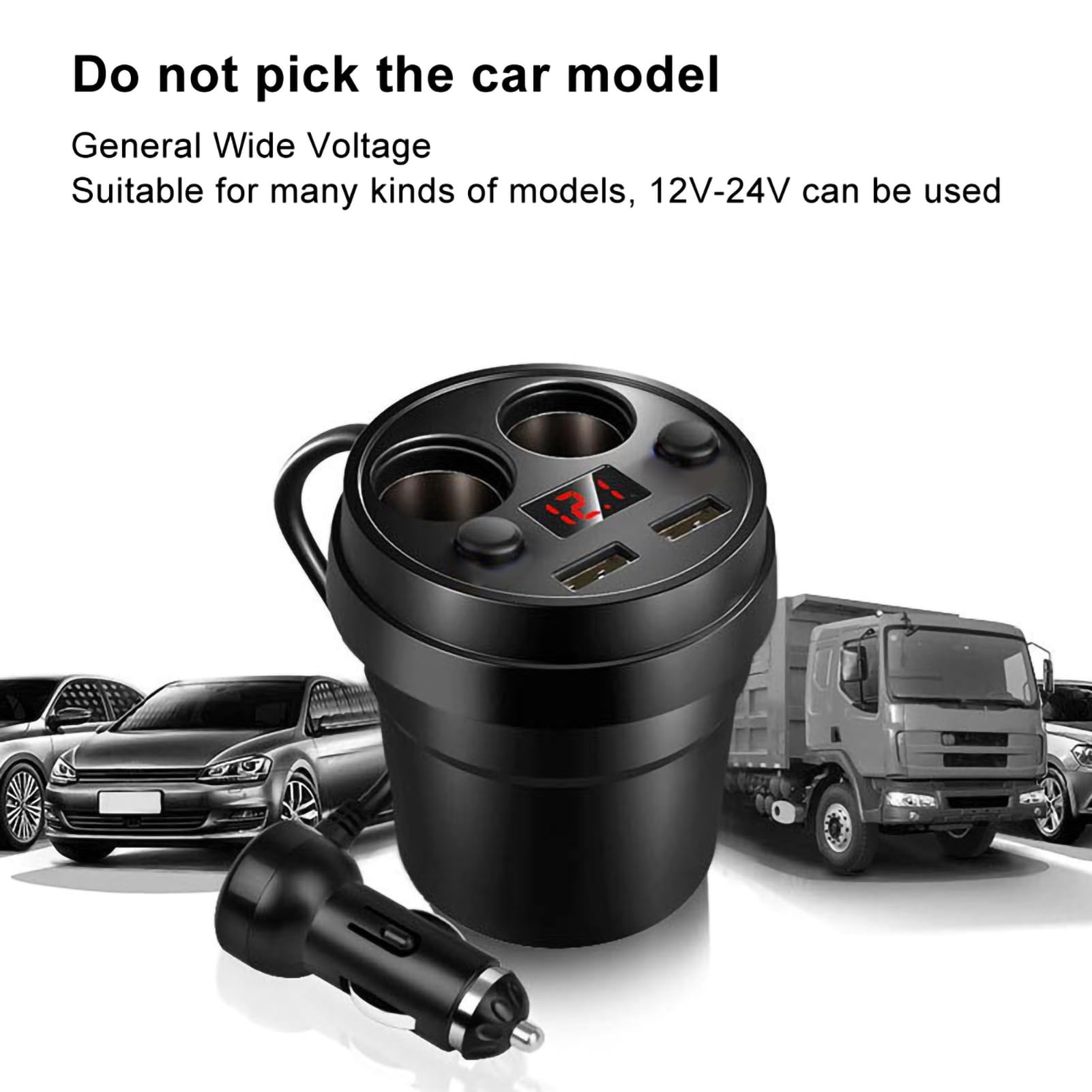 Cargador de Coche con Portavasos USB Dual, Cargador de Teléfono para Coche de 3,1 A y 120 W, Monitorización de Voltaje en Tiempo Real, Orificio para Encendedor de Cigarrillos