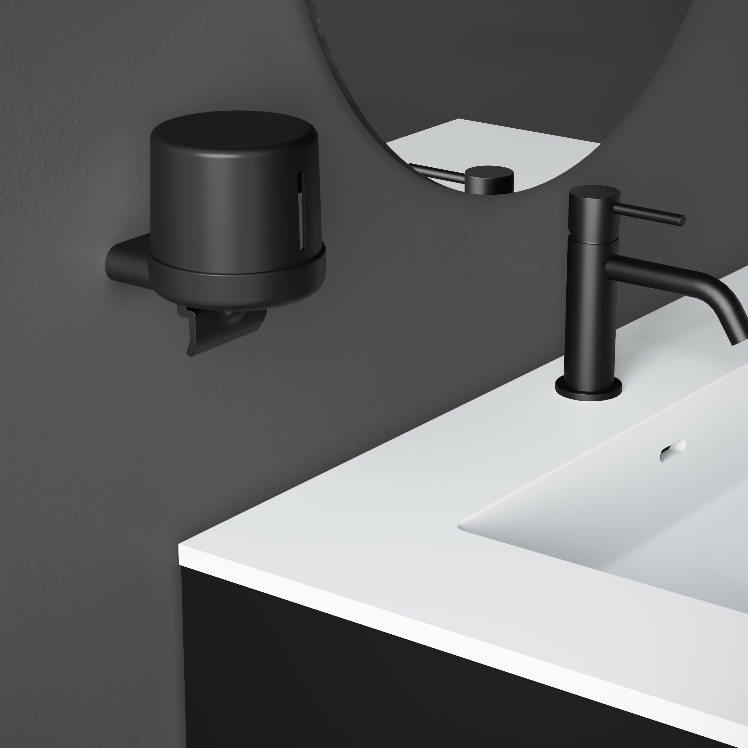 COSMIC Architect Dispensador de Jabón de Pared de Diseño Elegante Fabricado en Metal. Montaje Mediante Tornillería. Dosificador Recargable para Baño y Cocina de 400 Ml de Color Negro Mate