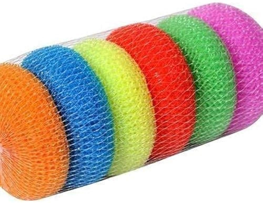 Bath Scrubber Sponge Pouf Body Scrubber| Bathing Round Loofah For Men And Women| Plastic Juna Loofah/Scrub | Set Of 6 | Multicolour Pack Of 6 Pieces-image-25