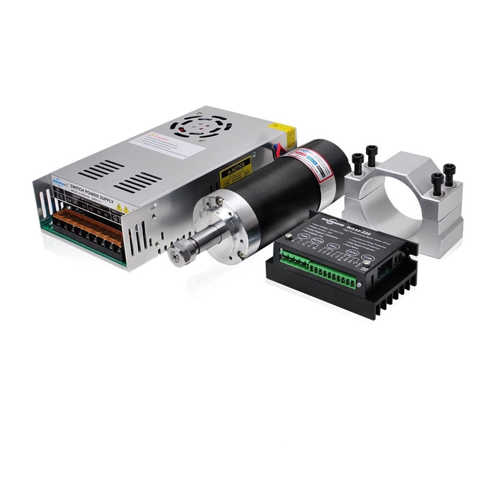 Mooilko Kit2 500W Brushless Spindle Motor Er11 Dc Motor For Cnc Milling With Power Supply Driver 55Mm Clamp Bracket Er11 Collets Smooth Running(Kit2)