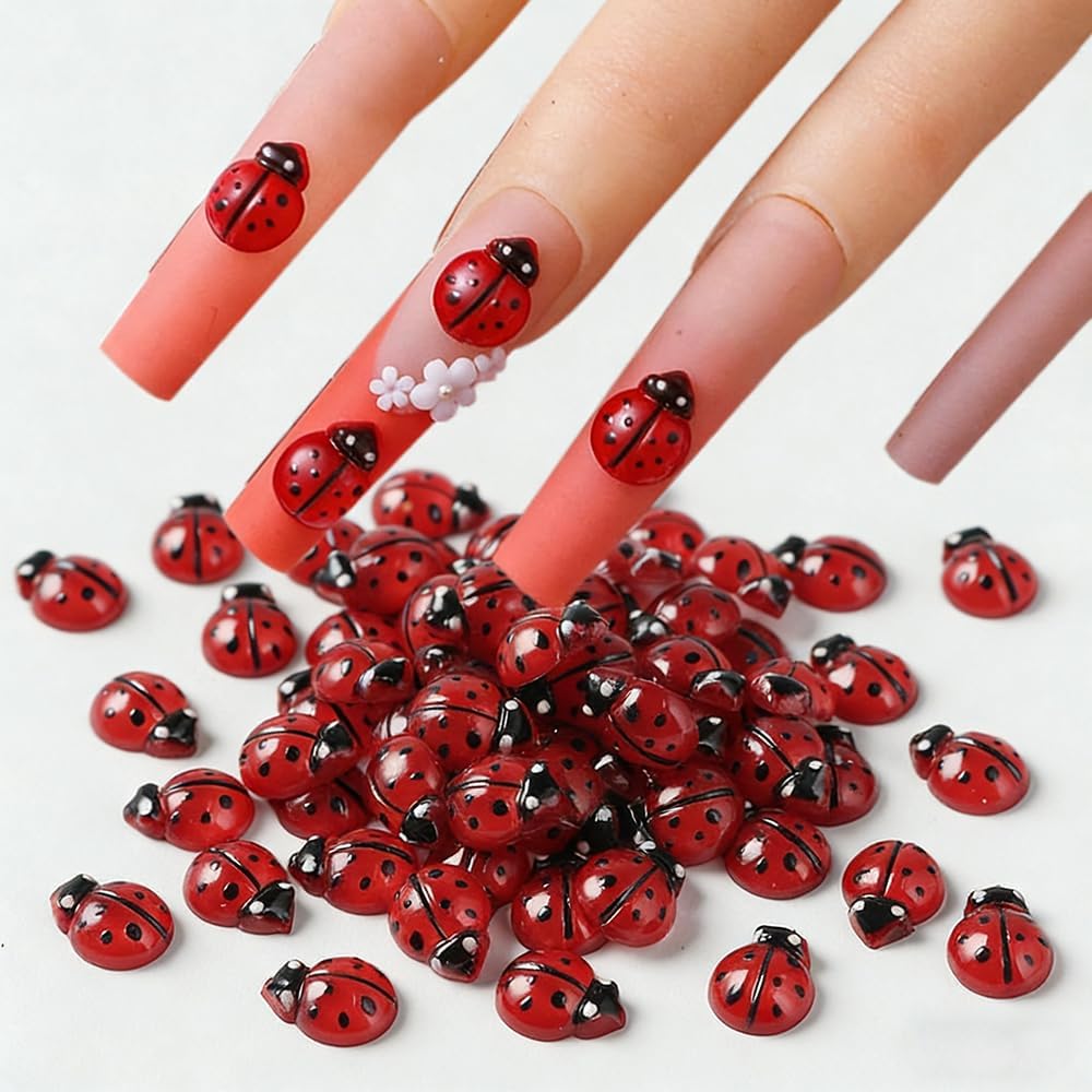 100Pcs Ladybug Nail Charms Spring Lady Bugs Nail Accessories Ladybugs Nail Art Decor 3D Small Insect with Open and Closed Wings Nails Gems Summer Nail Jewelry for Women Manicure Decoration DIY Craft