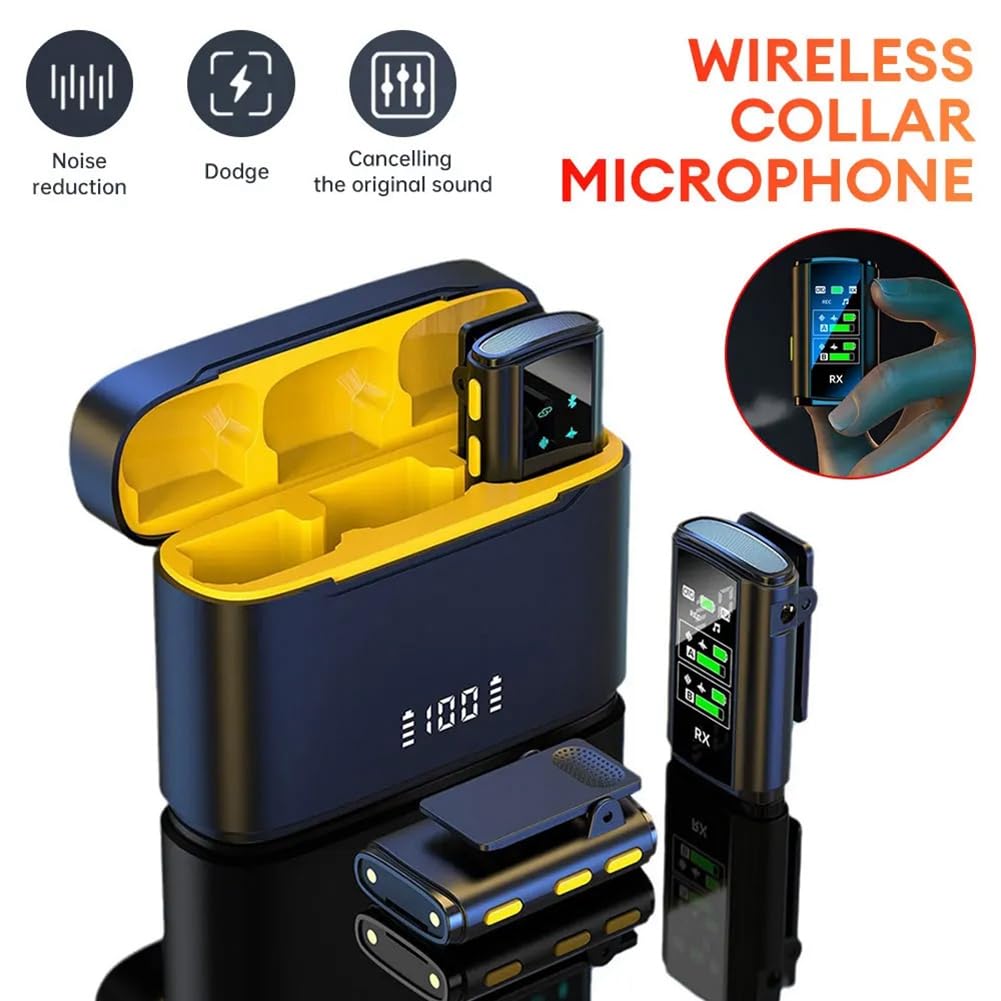 Micrófono Lavalier Inalámbrico Micrófono Estéreo con Reducción de Ruido Dual y Estuche de Carga para Cámara, Teléfono Inteligente, Transmisión en