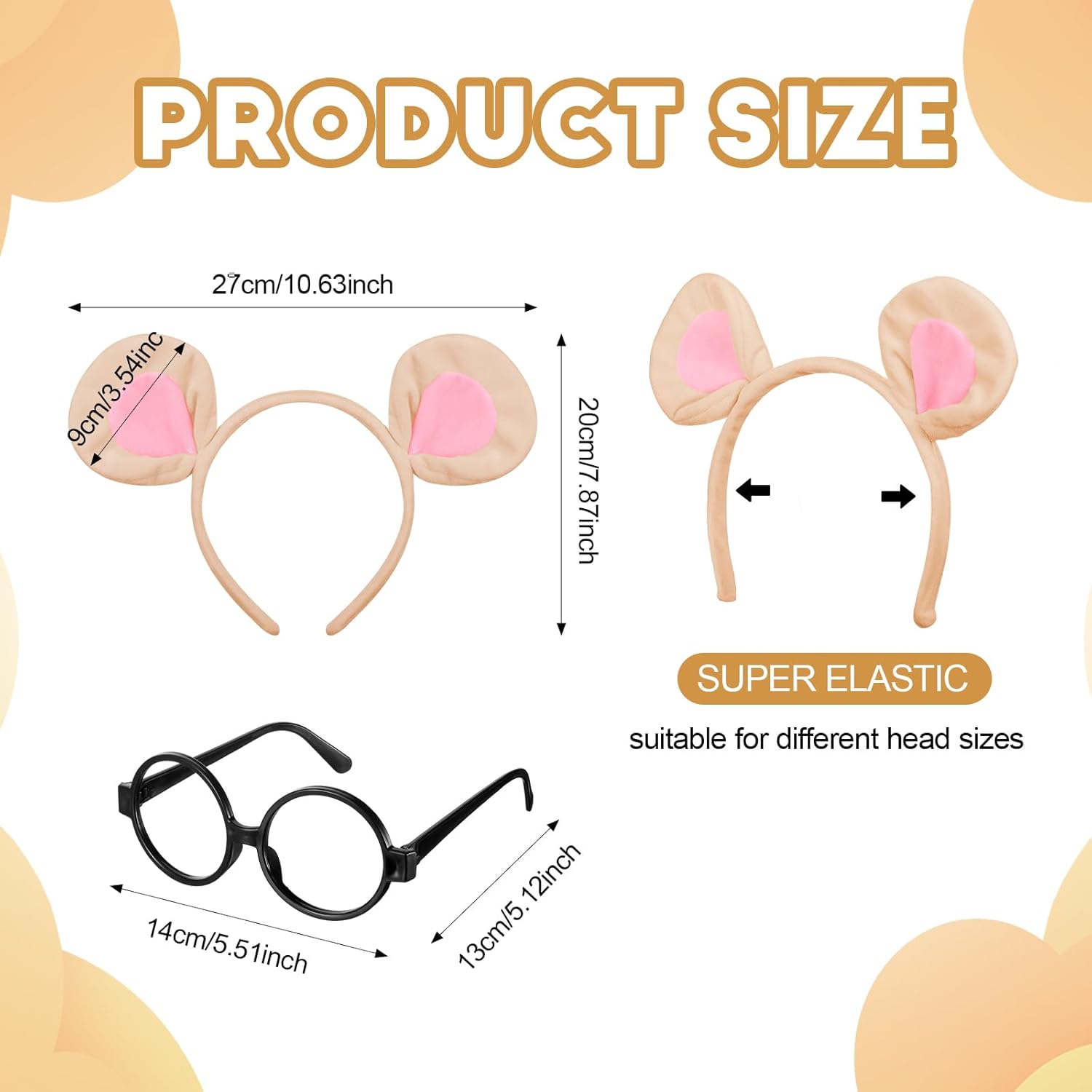 3 Pcs Halloween Animal Aardvark Costume Accessories Adult Include Aardvark Headband Ears Circle Glasses and White Fake Collar for Halloween Cosplay Party - Image 2