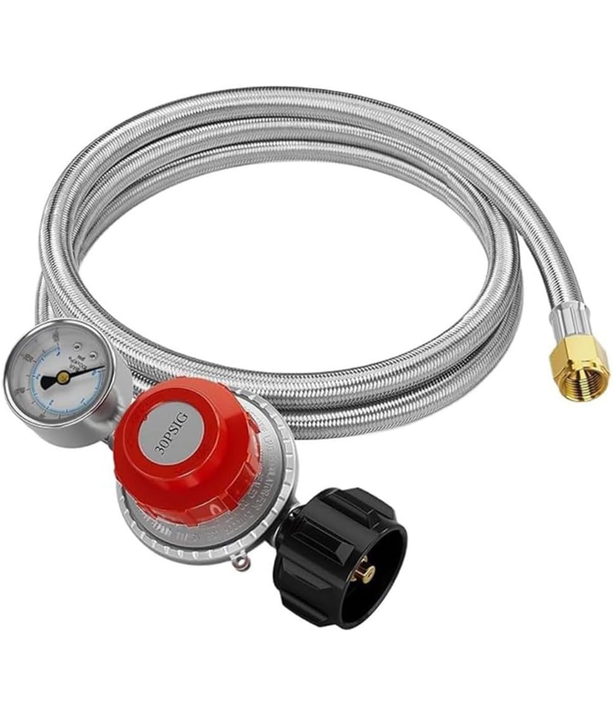 Generisch 1,5 m regulator propanu, zawór redukcyjny ciśnienia z manometrem, ciśnienie można łatwo ustawić od 0 do 30 psi, nadaje się do wszystkich rodzajów urządzeń do gotowania na świeżym powietrzu