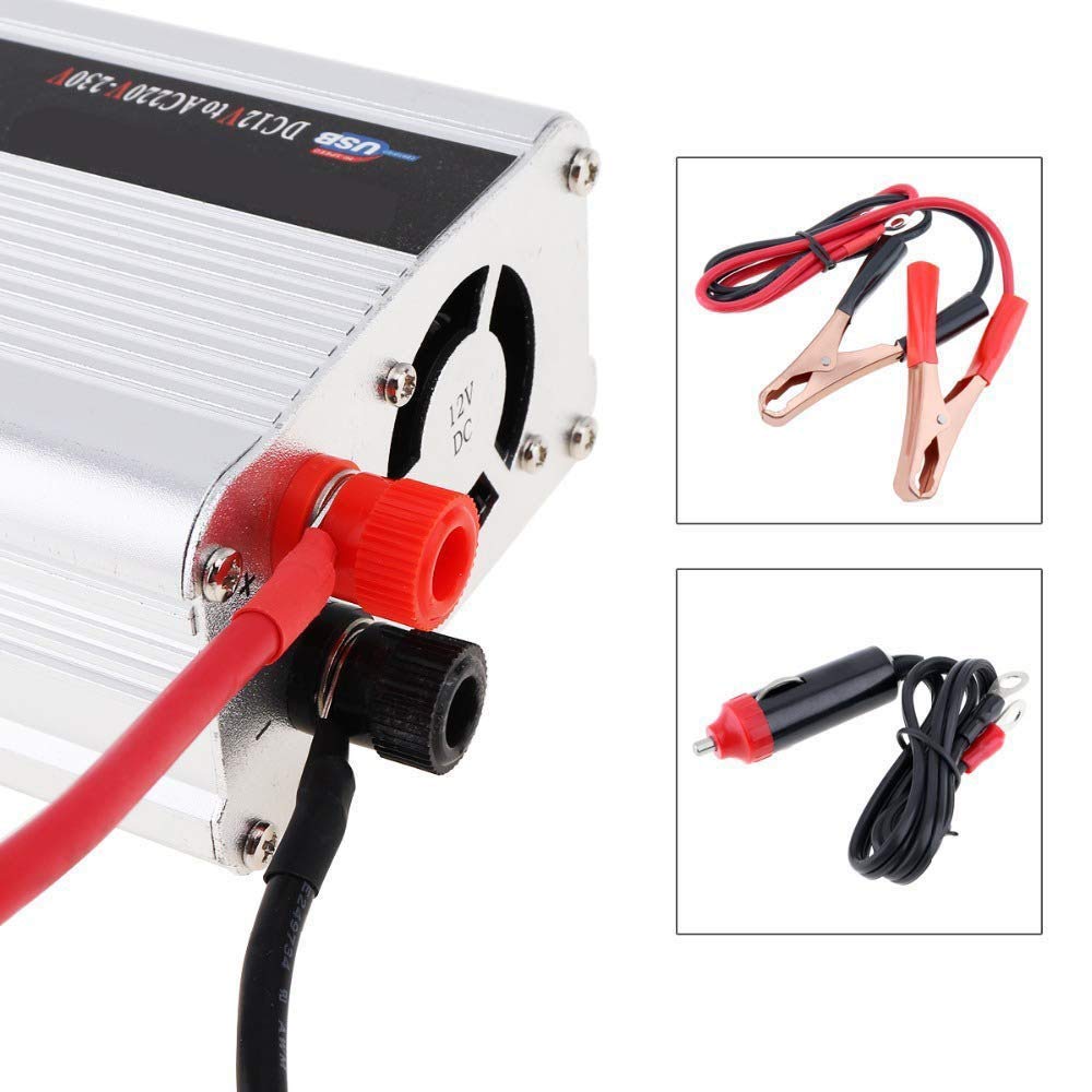 Onduleur De Voiture 1000W, Onduleur Solaire, Convertisseur De Pur Sinus Tension CC 12V / 24V à CA 110V / 220V avec Port USB pour Connexion Directe à La Batterie De Voiture,12V-220V