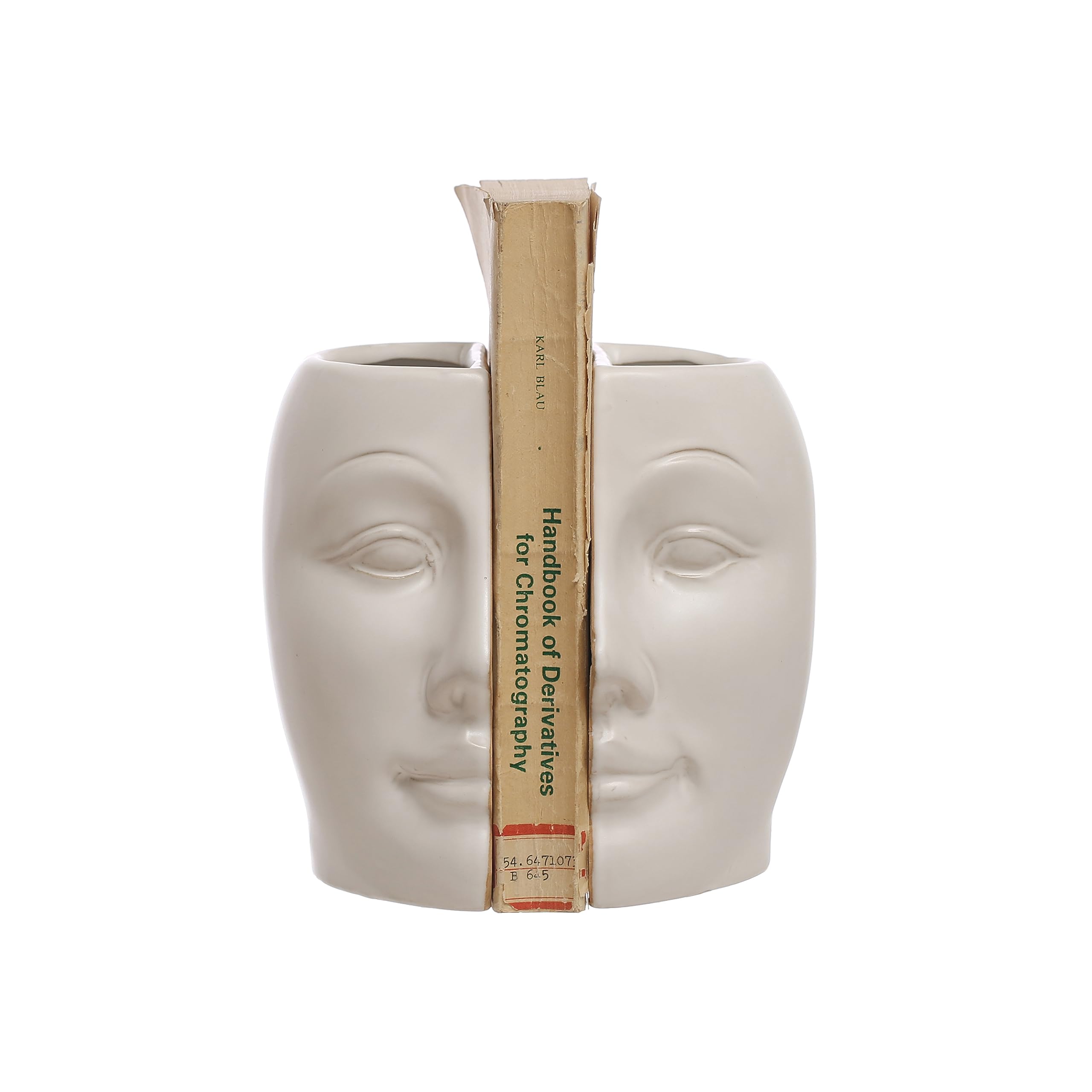 Serre-livres en grès sculpté Bloomingville blanc 17 cm cale-livres design