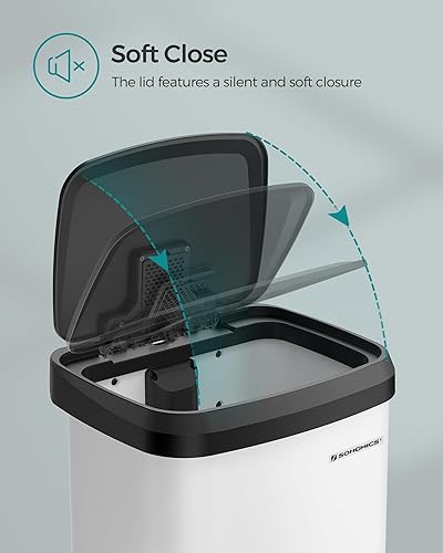 Miniatura 5 de SONGMICS - Basurero de cocina de acero inoxidable de 13 galones (50 litros), tapa que permanece abierta y pedal de pie, cierre suave, alto, grande y