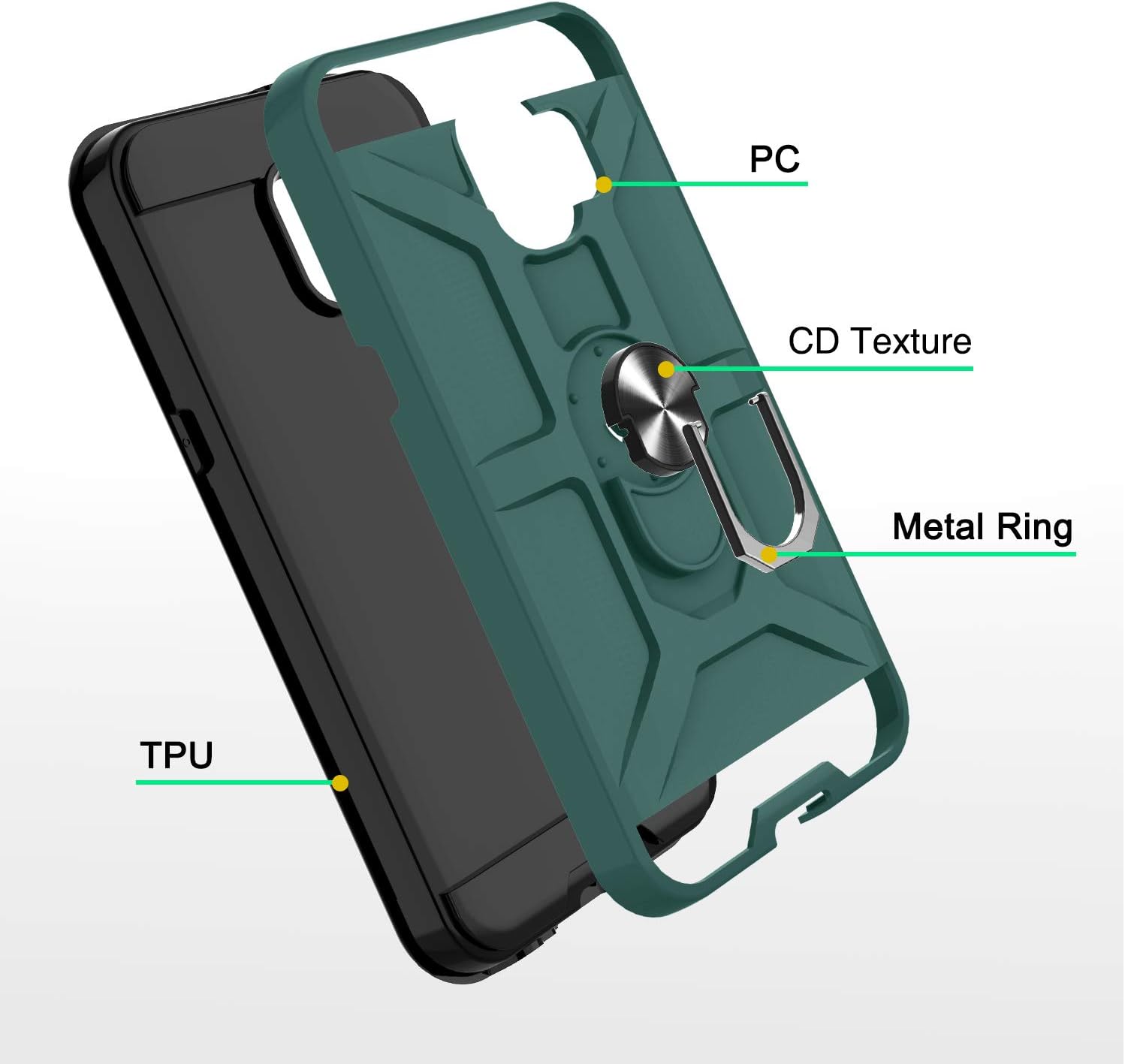 Galaxy J2 Core Case with HD Screen Protector, Atump 360° Rotation Ring Holder Kickstand [Work with Magnetic Car Mount] PC+ TPU Phone Case for Samsung Galaxy J2/J2 Dash/J2 Pure/J260, Midnight Green