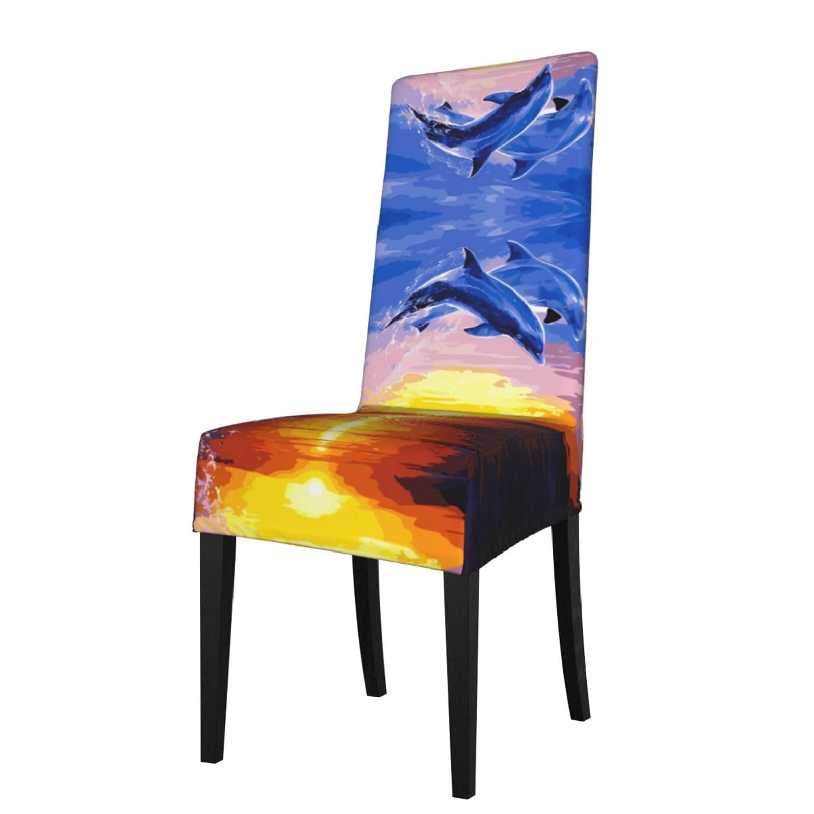 HJFCZH Elegant dolphin Prints Dining Chair Throw Covers – Stretchable Polyester-Spandex Fabric for Elegant Home & Event Decor - Universal Fit & Easy Care