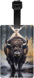 North American Bison Print PVC Luggage Tags for Suitcase, Detachable Wrist Strap, Quickly Identifier Travel Bag Tags
