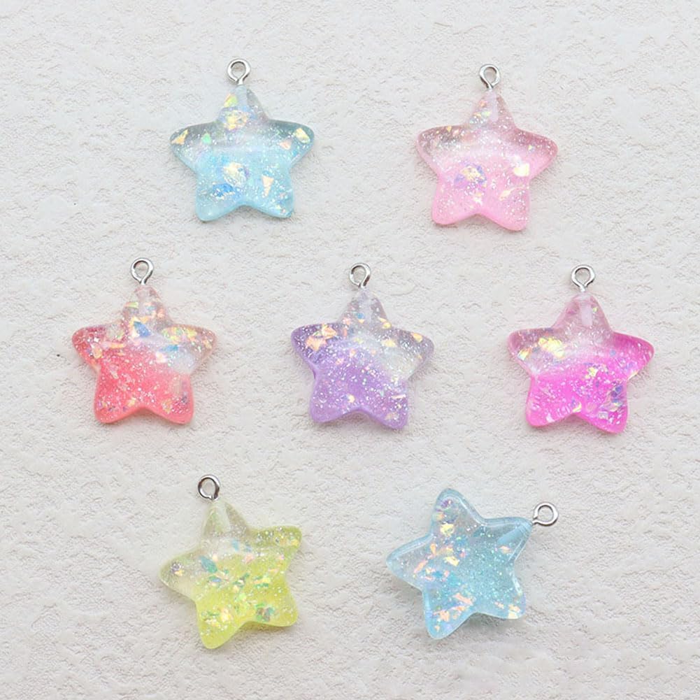 Mixed Color Resin Glitter Star Charms 30 Pcs Cool Paillette Sequin Pentagram Dangle Pendants for DIY Earrings Necklace Bracelet Jewelry Making Accessory - Image 3