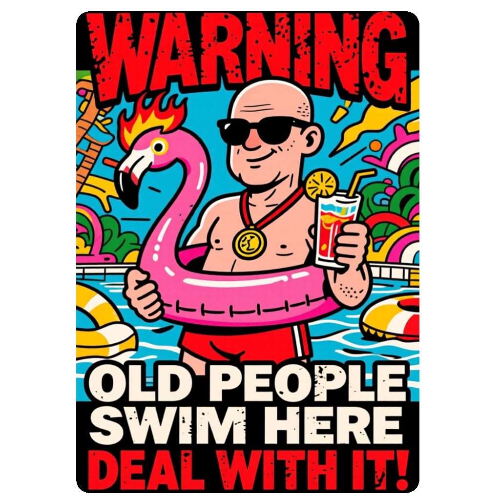 Old People Swim Here Deal With It Tin Sign, 8x12 Inch