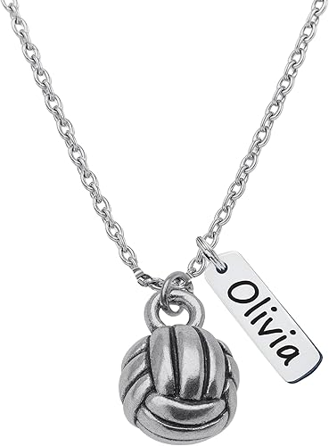 Miniatura 5 de Personalized Volleyball Necklace with Custom Round Pendant, LOVE Charm and Volleyball Charm, Stainless Steel Jewelry Gift for Players, Moms, Coaches