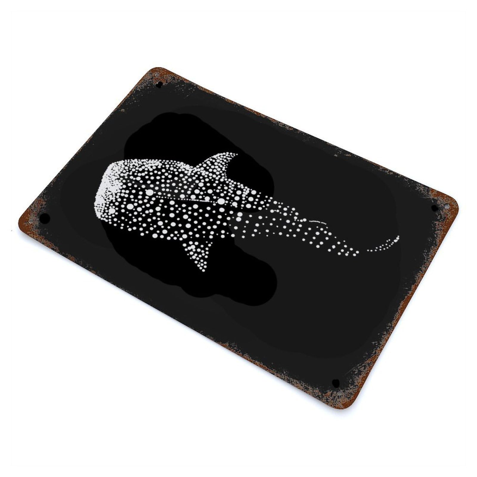 Garage Style Whale Shark Dot Art Design Distressed Metal Wall Sign 11.8"x7.9", Novelty Wall Decor for Bar And Workshop