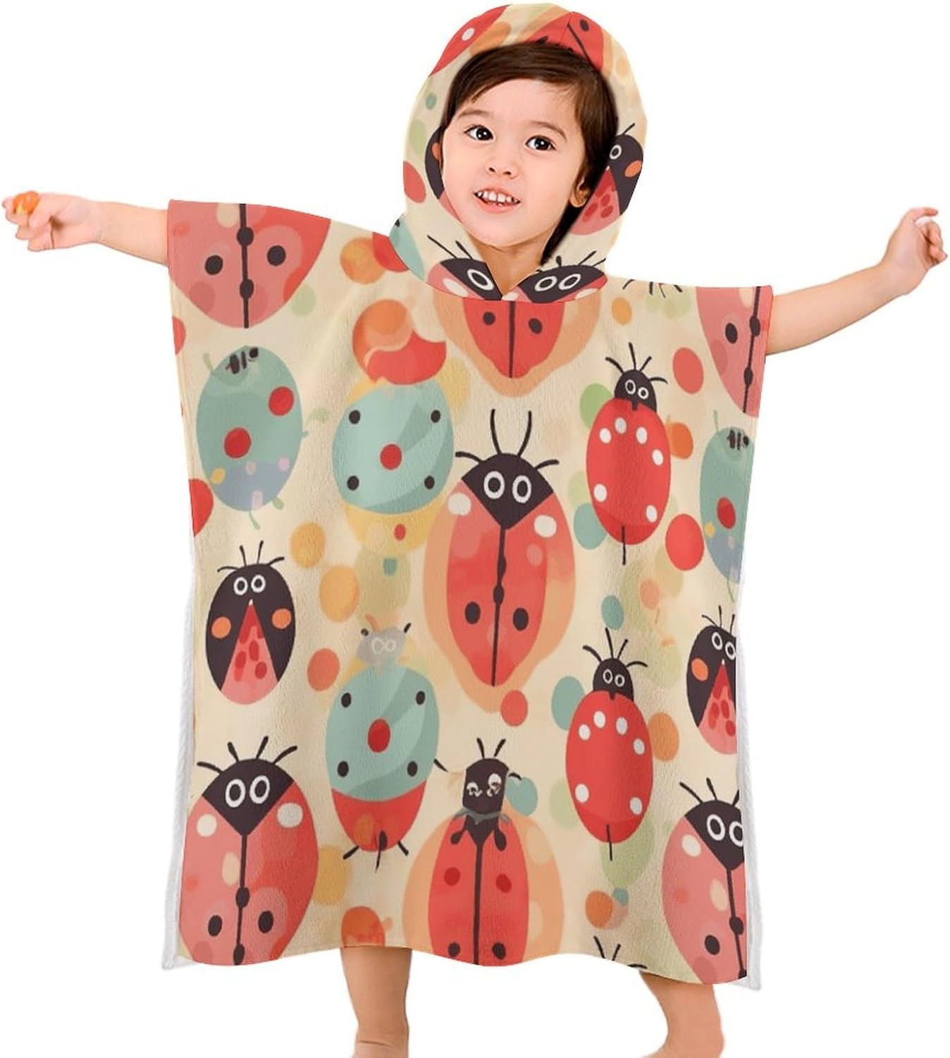Kids Bath Towel Kids Hooded Beach Towel Kids Pool Towel Ladybugs Cartoon Pattern Printed Kids Beach Towel for Boys Girls Soft Absorbent Quick Dry Beach Swim Pool Towel