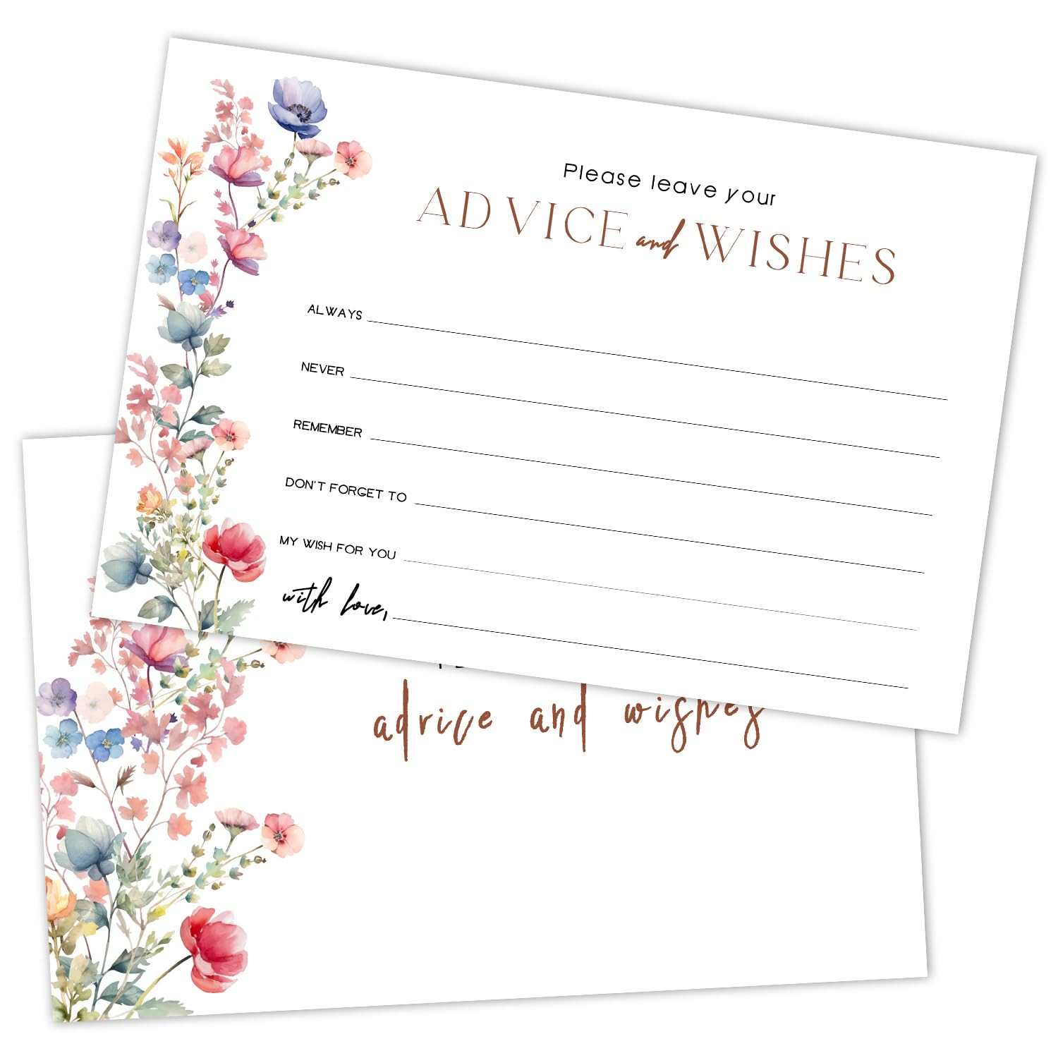 WwongxianB Set of 25 Wildflower Advice and Wishes Cards - Words of Wisdom Guest Book for Newlyweds Bridal Shower Wedding Retirement Grad Fill in Style