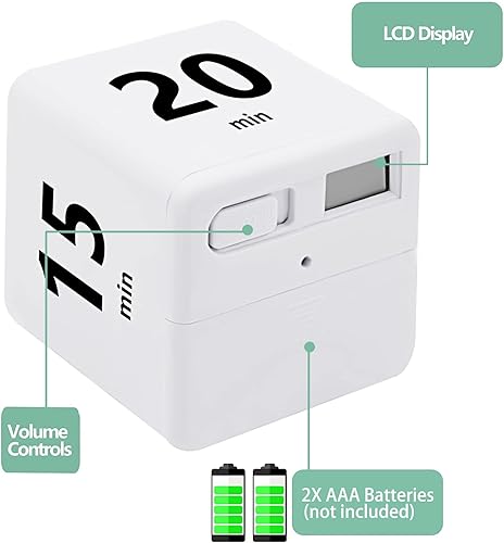 Miniatura 2 de Temporizador de cubo, gestión del tiempo y ajustes de cuenta regresiva con sensor de gravedad, temporizador abatible para estudiar, cocinar, leer,