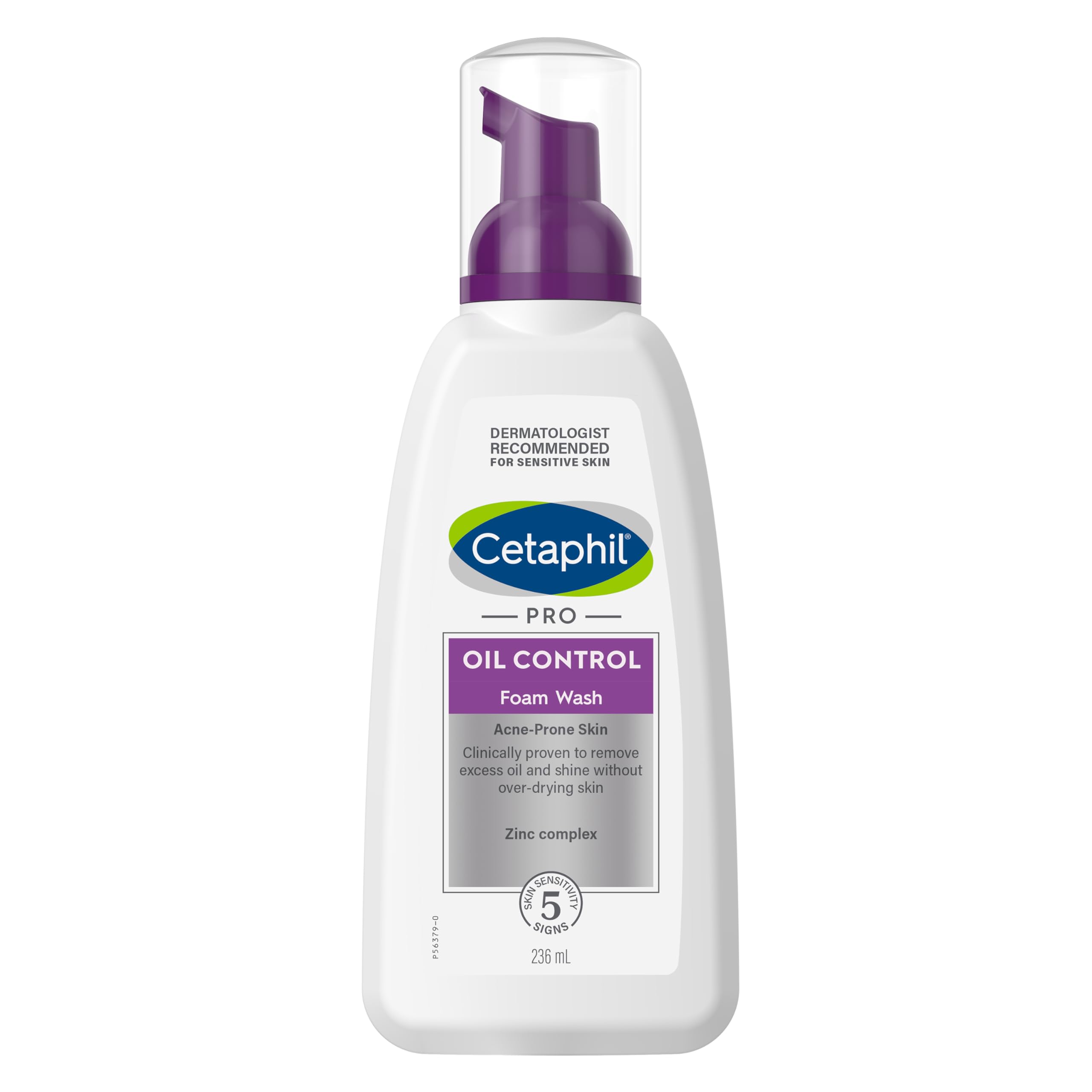 CETAPHIL PRO Oil Control, Espuma Limpiadora Facial 236ml, para pieles grasas con tendencia acnéica, sin secado excesivo de la piel