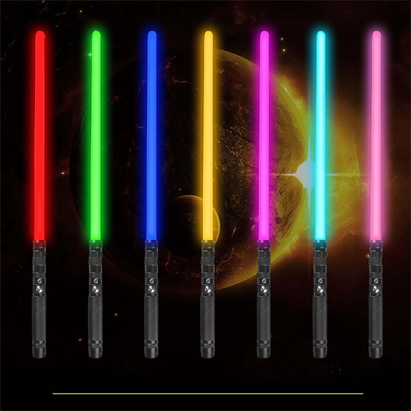 TikTok Dueling Lightsaber, RGB 7 Colors Changeable Double-Bladed FX Duel Light Saber Toy Fashion Cosplay Toy for Adult Kids Sound Force Lightsabers (OneSize, 2pcs(Black))