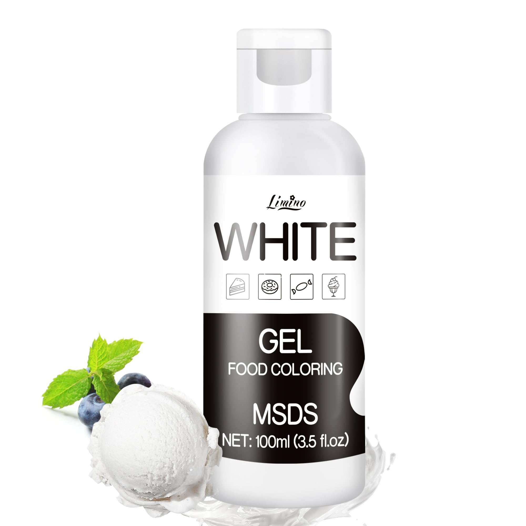 Colorante Alimentario Gel Blanco 100ml Insípido para Pastel Decorar, Hornear, Fondant y Macarron