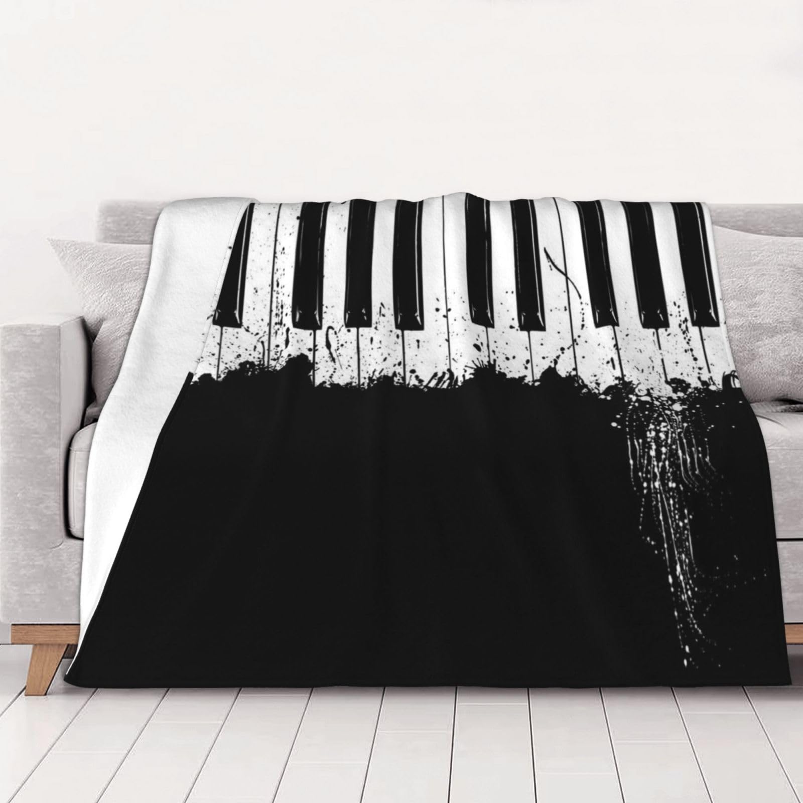 Couverture chaude flanelle motif piano jeté de canapé plaid lit 280g