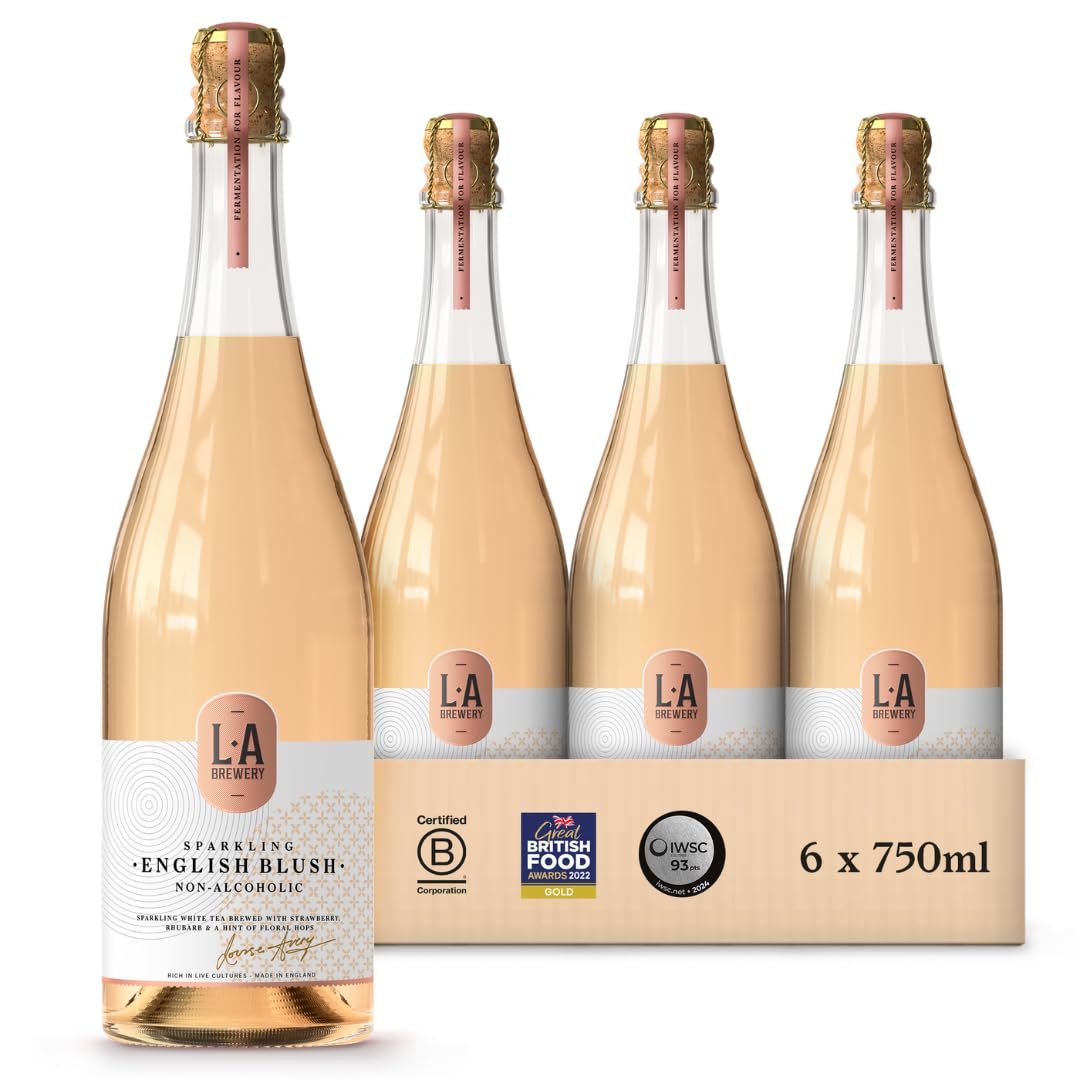 Sponsored Ad – L.A Brewery | Non Alcoholic Sparkling Craft Kombucha Drink - English Blush - Pack of 6 x 750ml - Low Calorie Non Alcoholic Drinks - Kombucha Tea - Gluten Free & Vegan Soft Drinks | Brewed in the UK