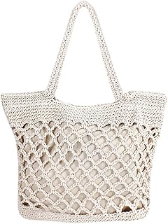 ZLM BAG US Cotton Crochet Beach Tote Bohemian Handmade Top Handle Bag Small Summer Boho Bag