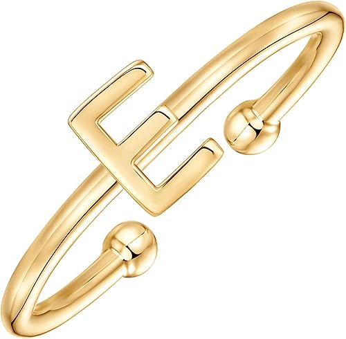 PAVOI Anillo ajustable con inicial chapado en oro de 14 quilates Anillo con inicial para mujer Anillo de moda para mujer