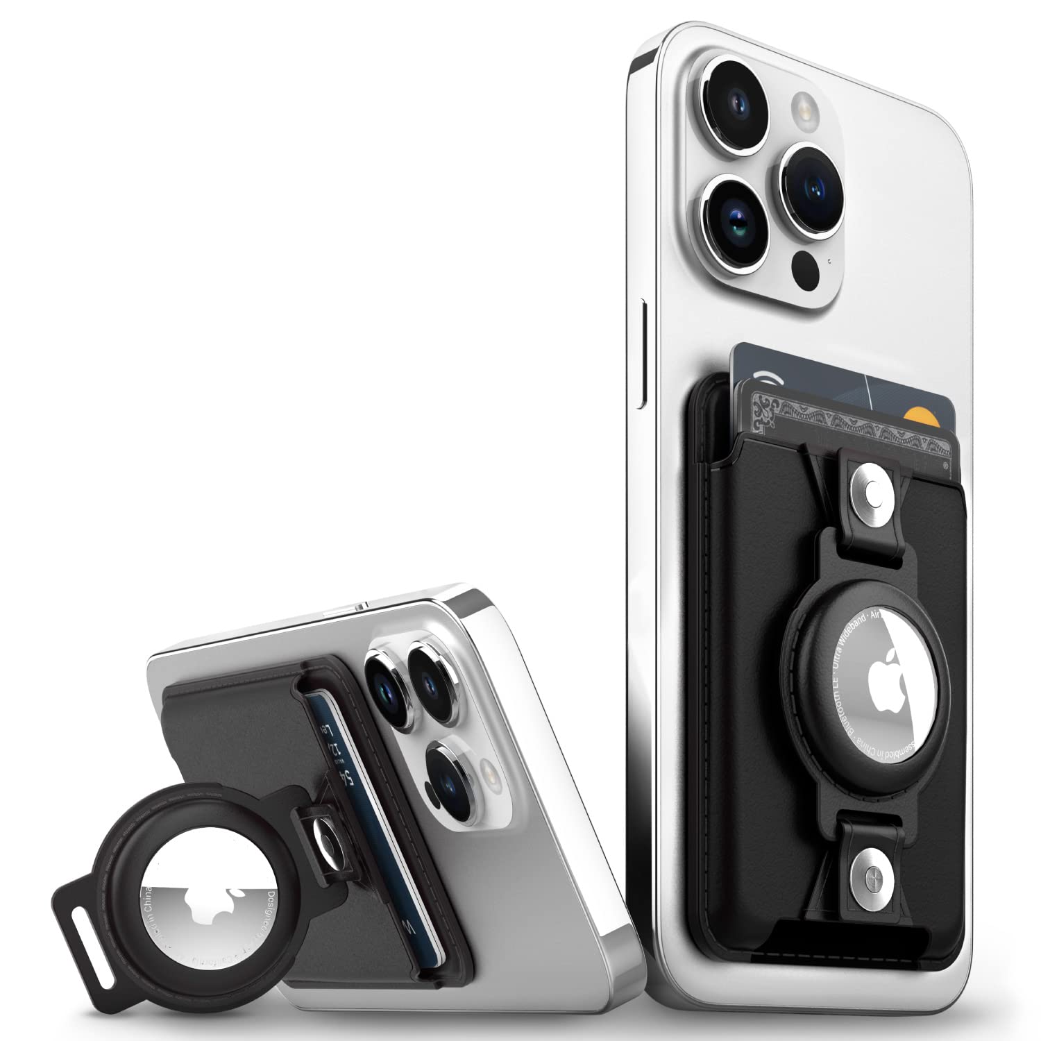 VENAMagSafe Wallet for iPhone with Card Holder, AirTag Holder, RFID Protection, 3-in-1 Detachable Magnetic Leather Case with Kickstand for iPhone 12/13/14/15 Series - Black