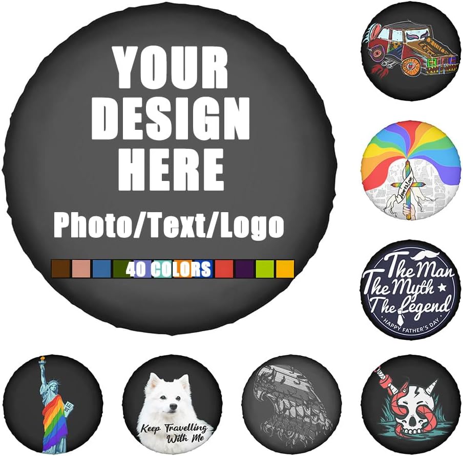 Design Your Own Spare Tire Cover for Universal All Vehicles, Custom Decor Spare Tire Cover with Image Pattern Text Logo, Fits for Tire Diameter 27.6"-29.5", BlankBlack, No Custom