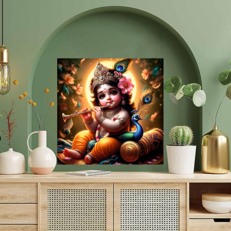 Image of British Terminal Cute little Bal Gopal Baby God Krishna| Kanha Ji | Laddu Lord Makhan Chor Painting Religious Poster for Pregnant Women for wall (matt thin vinyl,sticker,multicolor,unframed)| bj12
