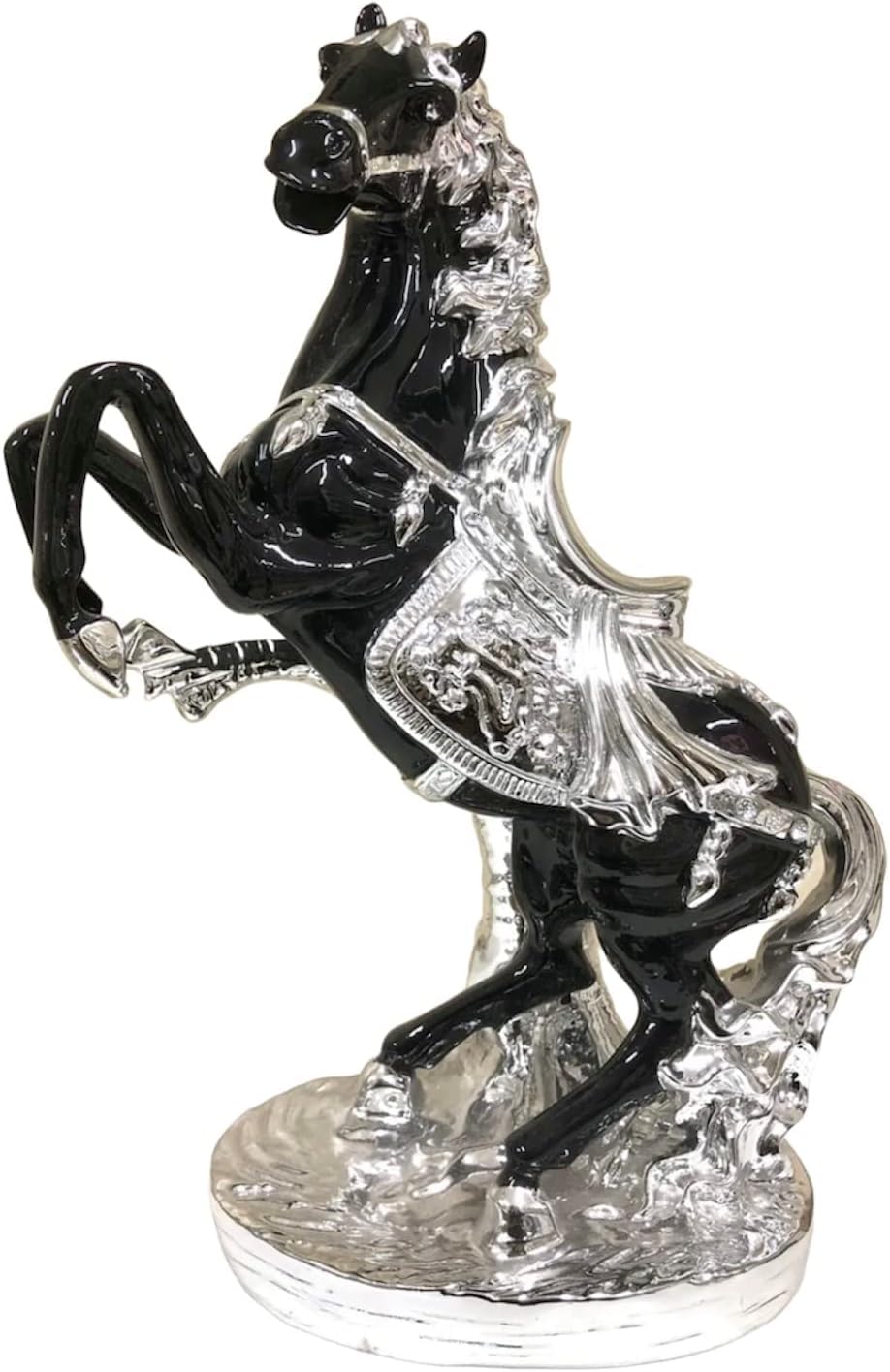 SEGOY Horse Petals For Decoration Italian Horse Ornament, Rearing Horse Art Figurine, Decorative Sculpture - 44CM (Black+Silver)