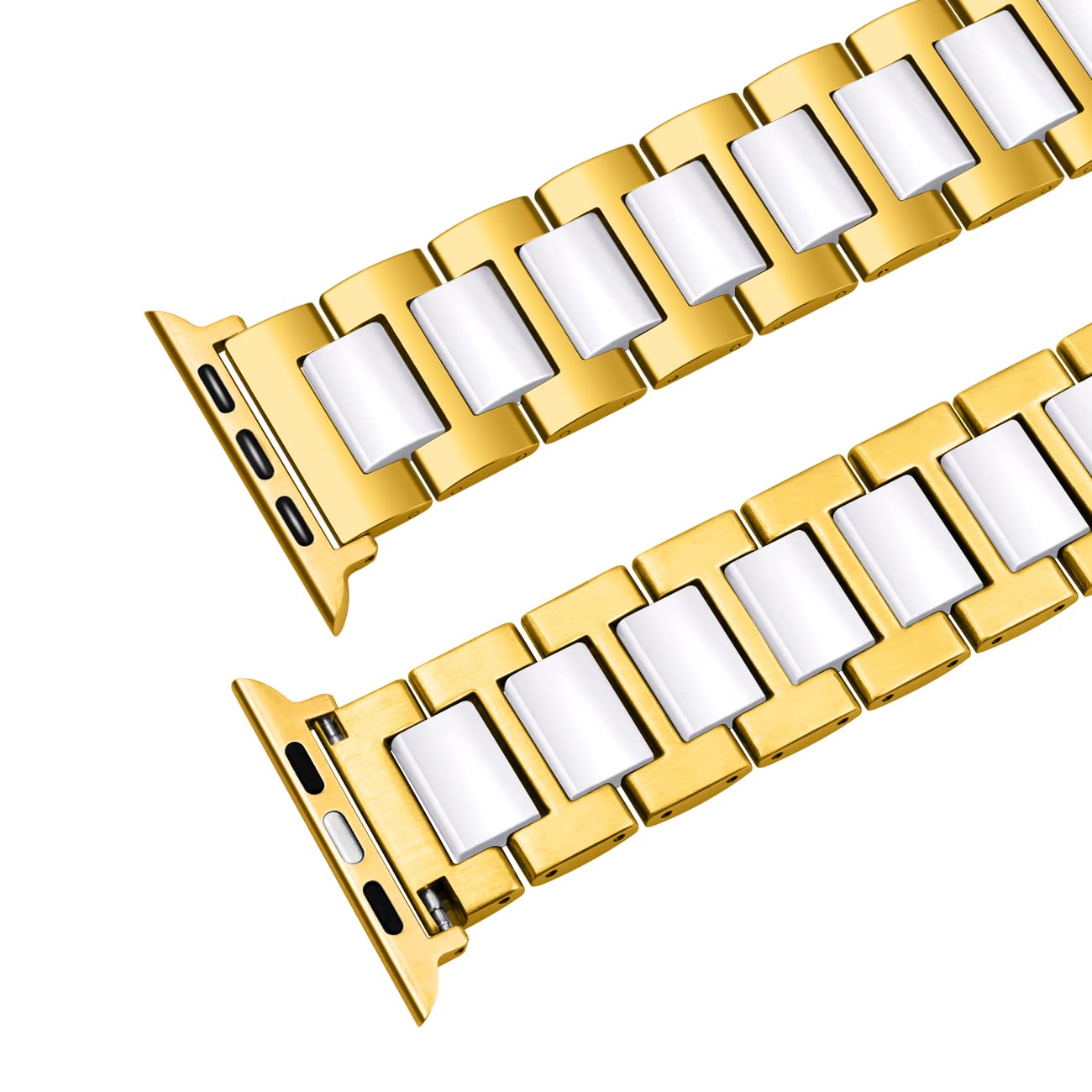 Cinturino in ceramica bianca e acciaio inossidabile oro compatibile con Apple 38 mm/40 mm/41 mm per iWatch serie 11/10/9/8/7/6/5/4/3 Ultra/SE, cinturino per uomo e donna