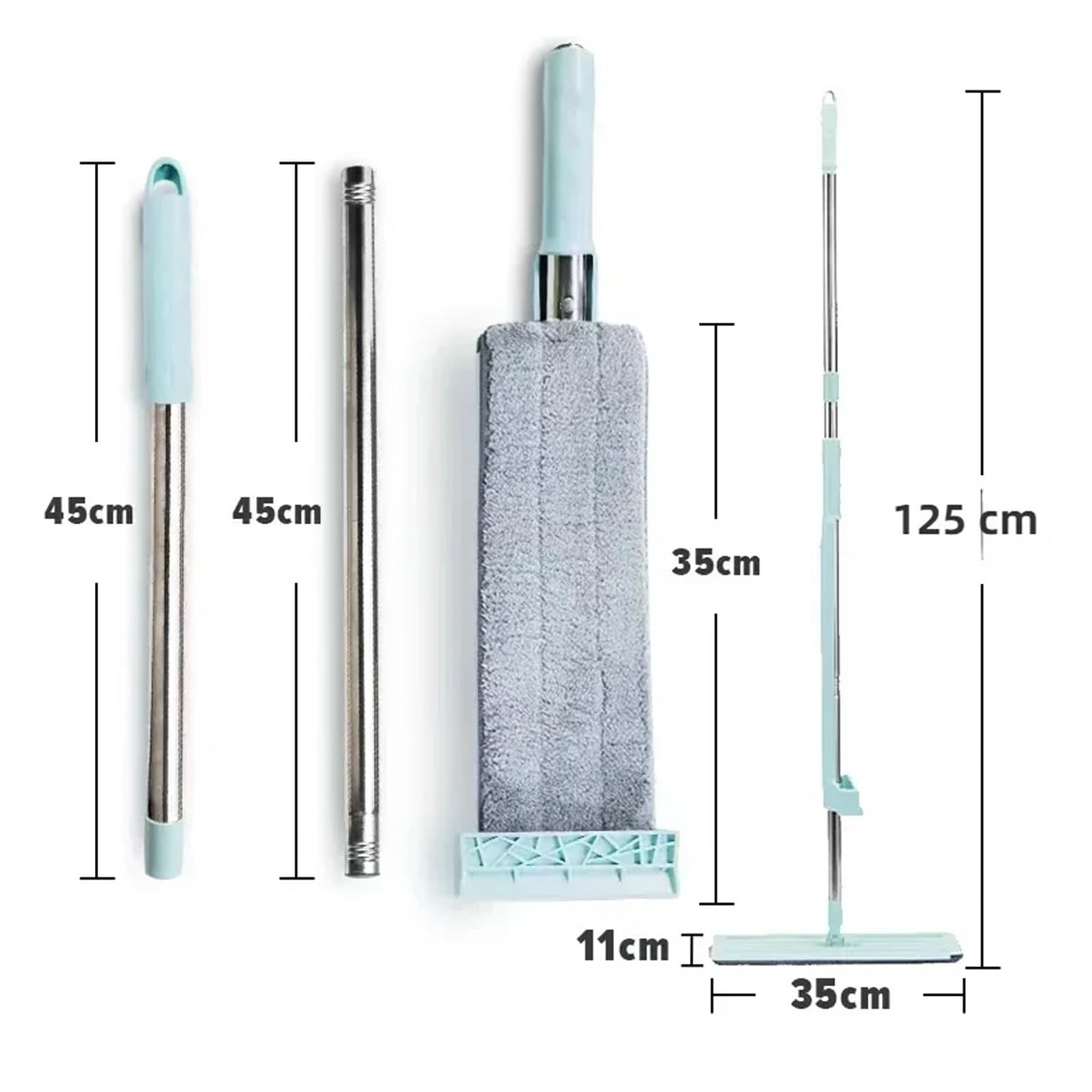 Trapeador Plano con Mango de Acero y Giro de 360°, de Microfibra, for Limpieza en seco y húmedo de cocinas, Manos Libres, for Limpieza de Pisos.