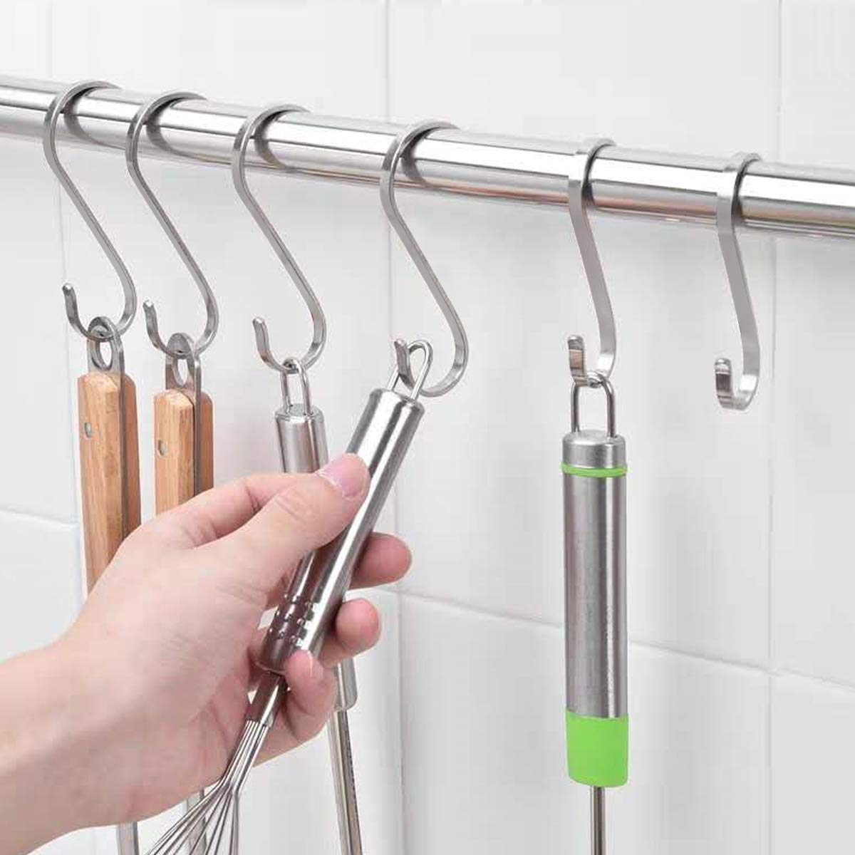Confezione da 10 ganci a S in acciaio inox a forma di S, ganci in metallo resistenti per utensili da cucina, ufficio, bagno, armadio, officina, garage, ufficio, casa