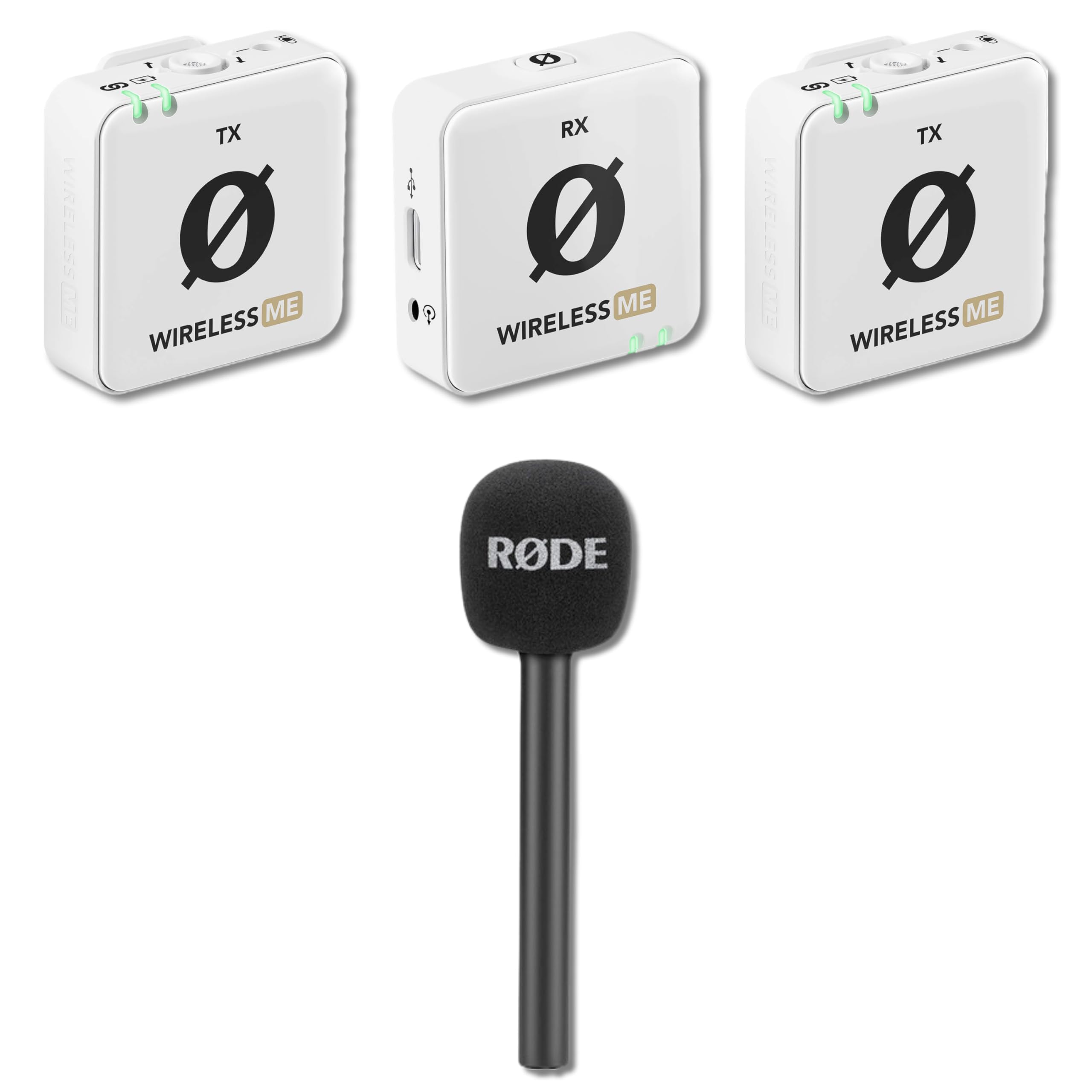 Rode Wireless ME Dual Clip-on Microphone System (White) with Interview GO Handheld Adapter